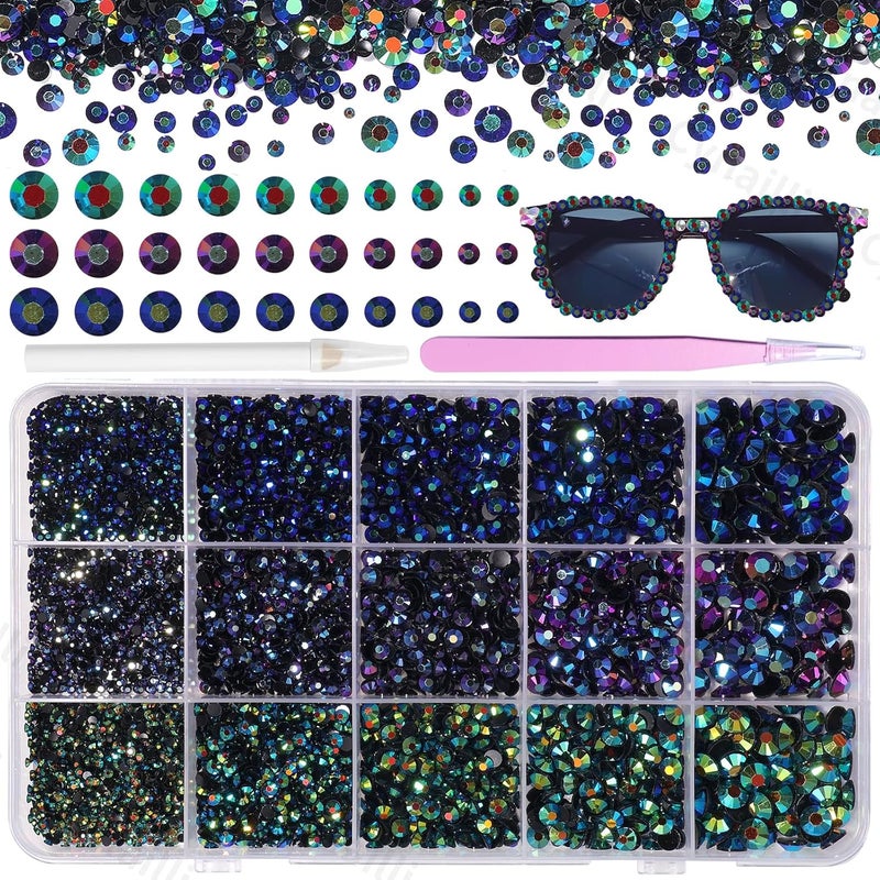 Cynailli 15000 Pcs Resin Rhinestones for Crafts, Dark Black AB Flatback Resin Rhinestones for Bedazzling Gems 2/3/4/5/6mm Flatback Gems Jewels for DIY Mugs Tumblers Bottles Clothing Shoes Nail Art - Image 1